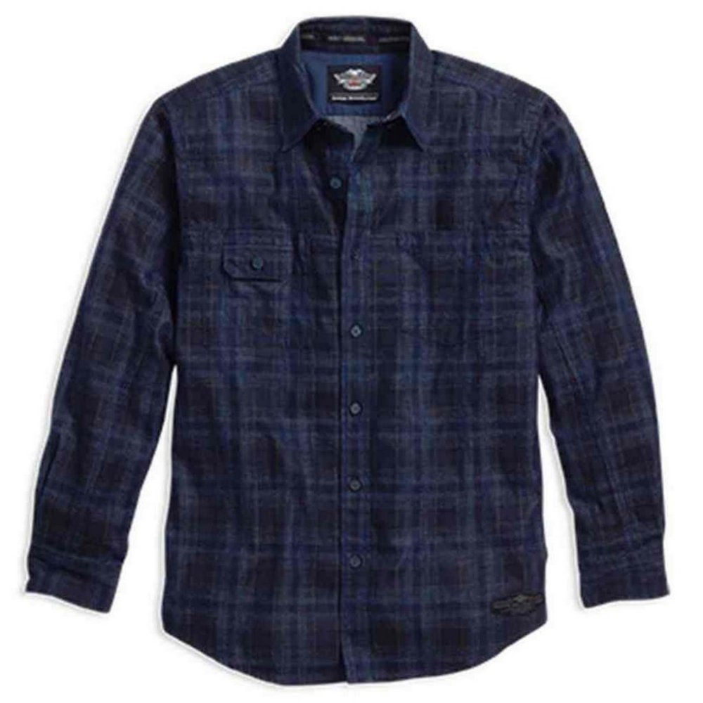 New W/Tags Harley-Davidson® Men's 1903 Skull Flannel Plaid Shirt, Black/Blue 2XL